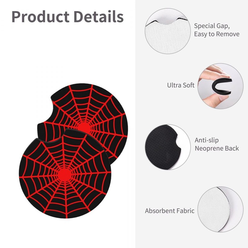 Black Spider Web Steering Wheel Cover with 2PCS Car Coasters