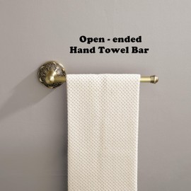 Lucyound Antique Brass Hand Towel Bar, 12 inch Open-Ended Small Towel Holder Wall Mounted, Vintage Gold Decorative Bathroom Accessories, Brass Petal-Relief Series