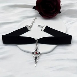 Dishowme Crystal Angel Wings Heart Choker Necklace Gothic Velvet Cross Collar Necklace Chain Vintage Rhinestone Love Heart Crucifix Jewelry for Women (Black A)