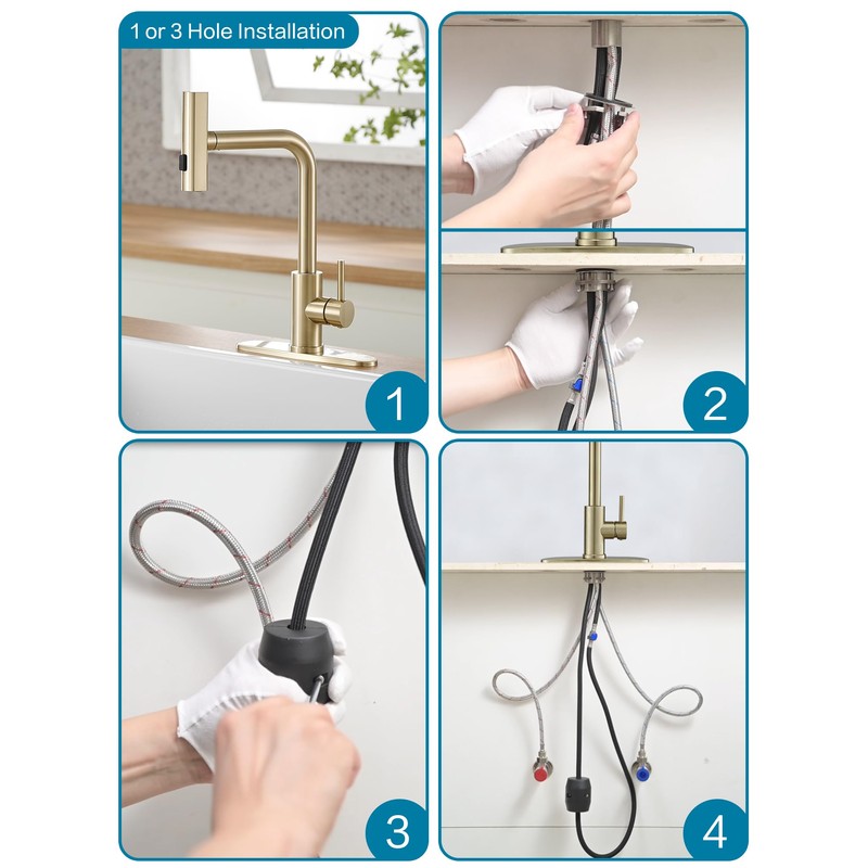 Gold Kitchen Faucets with Pull Down Sprayer,Waterfall Kitchen Sink Faucet,Commercial