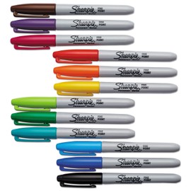 Sharpie 30072 Fine Point Permanent Marker, Assorted Colors; Quick-drying Ink, Water and Fading Resist, AP Certified, 1 Pack of 12 Markers.