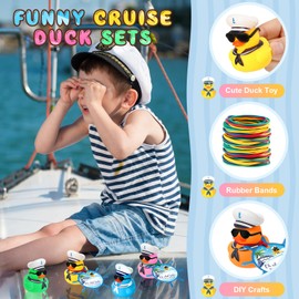Halloscume 144 Pcs Duck Tag Cruise Kit Includes 48 Pcs Mini Cruising Rubber Ducks 48 Sheets Duck Tags 48 Pcs Elastic Rubber Bands for Cruising Hiding Ducking Luggage Carnival Game Rewards (Multicolor)