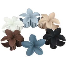 Sisiaipu Hair Clip, 6 Pcs Large Plumeria Flower Claw Clips for Thick Medium Hair - Blue Brown Beach Hair Accessories for Women and Girls