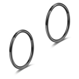 Lantine 20g Nose Rings Hoops Grade 23 Titanium Black Hinged Septum Rings Seamless Clicker Sleeper Cartilage Daith Rook Tragus Helix Piercing Hoop Earrings 8mm