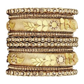 Aheli Silk Thread Fabric and Stone Studded Kundan Chura Chuda Bangles Set Gift for Women