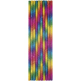 Unique Foil Rainbow Paper Straws (Pack of 10) - Eco-Friendly, Shimmering Metallic Design for Parties & Birthdays