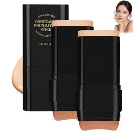 2Pcs Long-Lasting Concealer Foundation Stick, Face Foundation Contour Stick，Creamy Full Coverage, Hydrating Olive & Camellia Formula for Dark Circles & Blemishes (4# WHEAT)