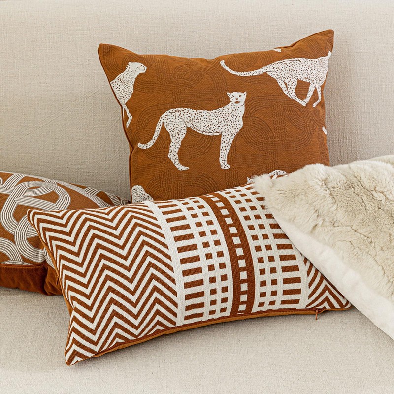 Brown Geometric Pattern Pillow Cover Chenille Striped Cushion Cover Decorative
