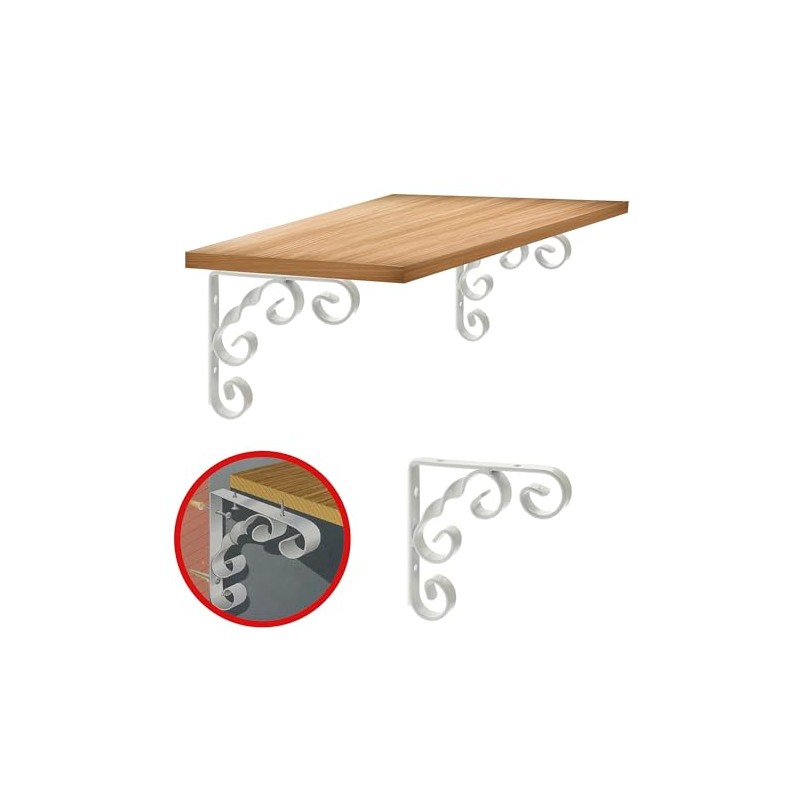 Dekton Twisted Wrought Iron Scroll Shelf Bracket, Powder Coated, 8"x8"-