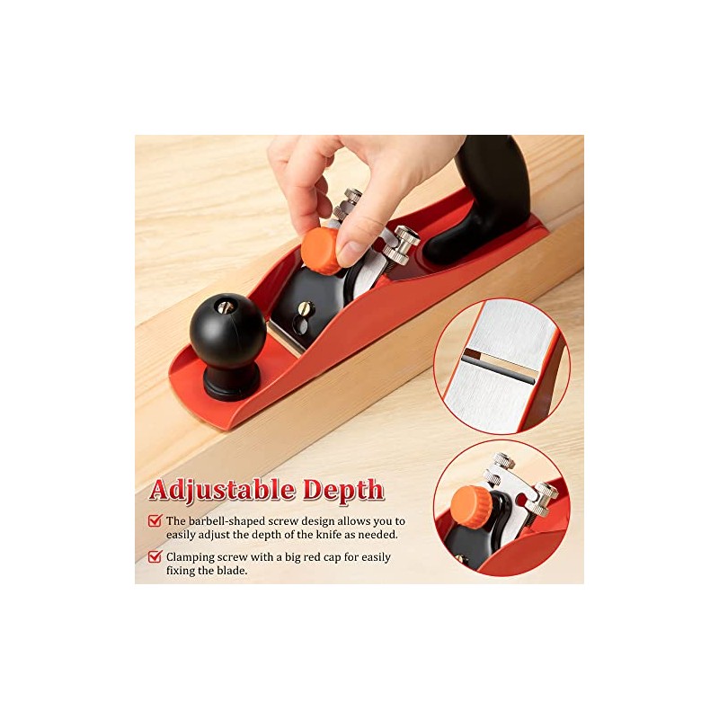 Dreyoo No.4 Adjustable Hand Planer with 2 Inch Replacement Blade,