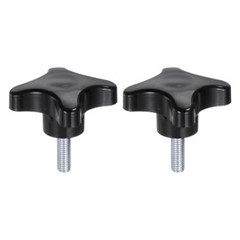 HARFINGTON 2pcs Star Knobs M8 x 25mm Male Thread Plastic 4-Star Stud Knob Hand Tightening Clamping Screw Replacement Threaded Handle, Black