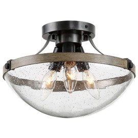 LOG BARN Farmhouse Semi Flush Mount Ceiling Light with Seeded Glass, Close to Ceiling Light Fixture for entryway, Dining Room, Hallway, 11 1/2" Wide, 3 Light
