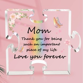 Gifts for Mom Birthday Gifts for Mom Puzzle Piece Gift, Christmas Mom Gift from Daughter Son, 4 x 3.3 Inch Acrylic Plaque Gift for Mom