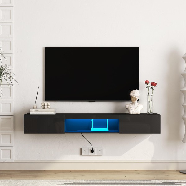 CIPACHO Floating TV Stand, Wall Mounted TV Shelf with Led