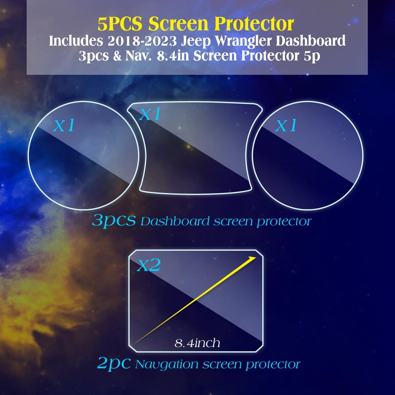 EUEKY 5pcs 2023 Wrangler Screen Protector Nav.&Dash for 2018-2023 Jeep