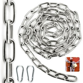 SWTYExt Stainless Steel Chain with Carabiner Steel Chain 2 m 6 mm Stainless Steel Chain V4A Link Chain Sold by the Metre Round Steel Chain Extension Chain for Dog Chain Swing Chains Anchor Chain