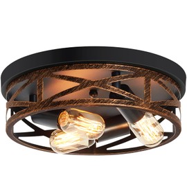 ZHU YAN Farmhouse Ceiling Light,Hallway Light Fixtures Ceiling,Rustic Metal Black 3-Light Flush Mount Light Fixture for Farmhouse,Kitchen,Entryway,Hall (1 Pack)