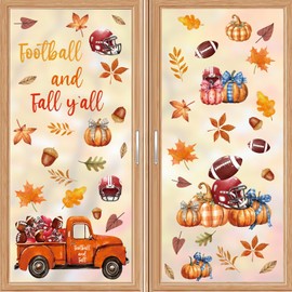 Ausril Fall Football Window Clings,Autumn Pumpkin Wall Sticker,Hello Fall Window Decoration,Maple Leaves Wall Decal,Thanksgiving Day Sticker,Truck Football Rugby Helmet Wallpaper for Glass Home Office