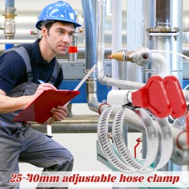 Benaton Pack of 10 Hose Clamps 25-40 mm, Adjustable Hose Clips, Car Hose Clamp, 304 Hose Clamps, Multi-Purpose Hose Clamp, Hose Clamp with Handle (Red Handle)