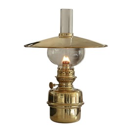 Kings County Tools Oil Lamp - 14.5” Tall Nautical Lamp with Captain’s Shade, Brass Body, and Glass Bulb - Decorative Kerosene Lantern with Adjustable Wick - Oil Lamps for Indoor or Outdoor Use