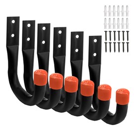 WXUP HOPS 6 Pack Heavy Duty Garage Storage Hooks - Wall Mount Utility Hooks for Garage Organization, Bike Hangers, Tool Storage, Ladder Storage, and More(Black+Orange)