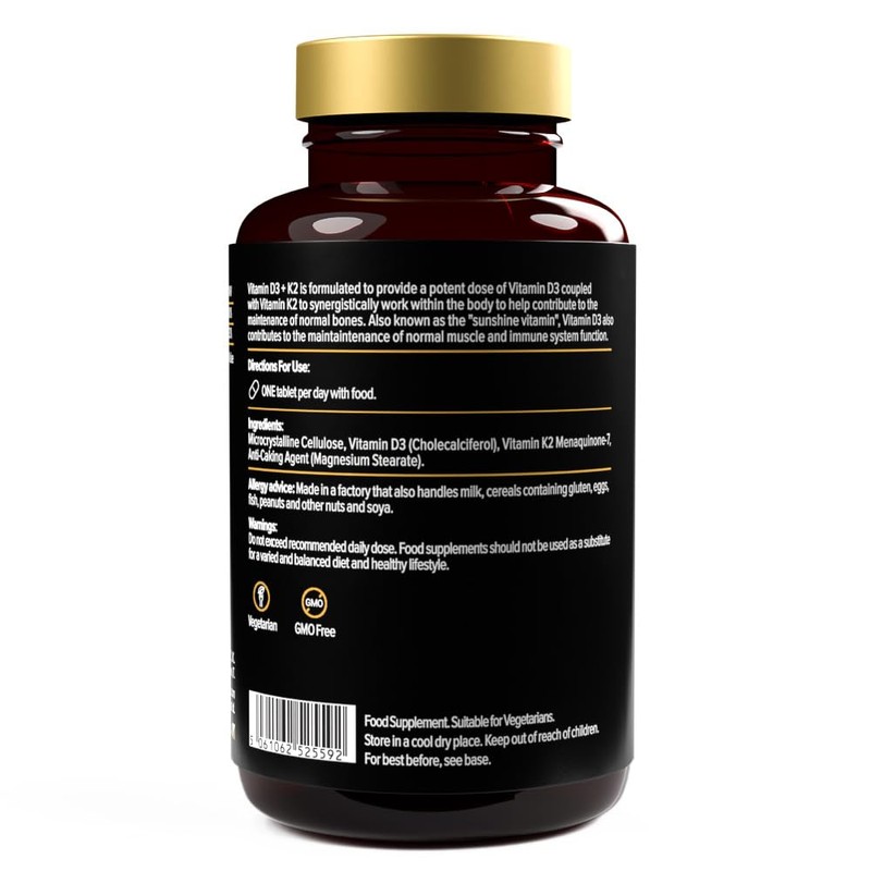 Vitamin D3 + K2, 4000 IU Vitamin D3, 100μg Vitamin