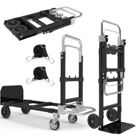 3 in 1 Heavy Duty Folding Hand Truck, Convertible Portable Steel Dolly with Telescopic Handle, Foldable Utility Cart with Rubber Wheels, 500 LBS