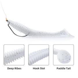 50pcs Swimbaits Paddle Bulk Lure Kit, Soft Plastic Fishing Bait for Bass Trout Crappie, Durable Swimmer for Saltwater/Freshwater（Silvery White, 5in）