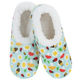 Snoozies Slipper Socks for Women Indoor, Cozy Sherpa-Lined Womens Slippers Non-Skid, Ladies Gifts, White, Medium