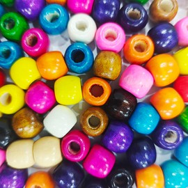 500pcs Large Hole Barrel Wood Beads, ZODKSNO 11 * 12mm Natural Wooden Spacer Balls Multicolor Braid Hair Beads for Craft Making
