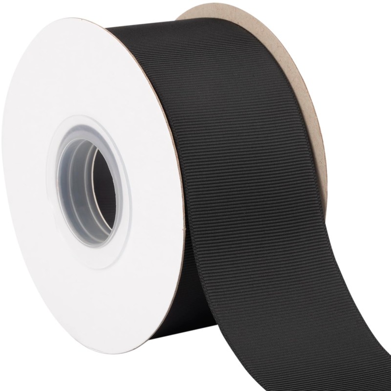 【Tekdeere】50mm Wide Solid Black Grosgrain Ribbon, Ideal for Gift Wrapping,