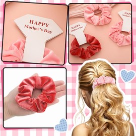 Yuxung 16 Pcs Mother's Day Hair Scrunchies Gift Bulk with Cards Happy Mothers Day Gifts for Mom Party Favors Blush Ponytail Scrunchies Velvet Elastics for Mom Wife Women Birthday Gifts