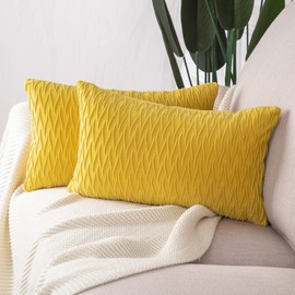 Madizz Pack of 2 Super Soft Velvet Decorative Cushion Covers with Texture Luxury Style Throw Pillow Cases Pillow Shell for Sofa Bedroom Lemon Yellow 12x20 inch Rectangular