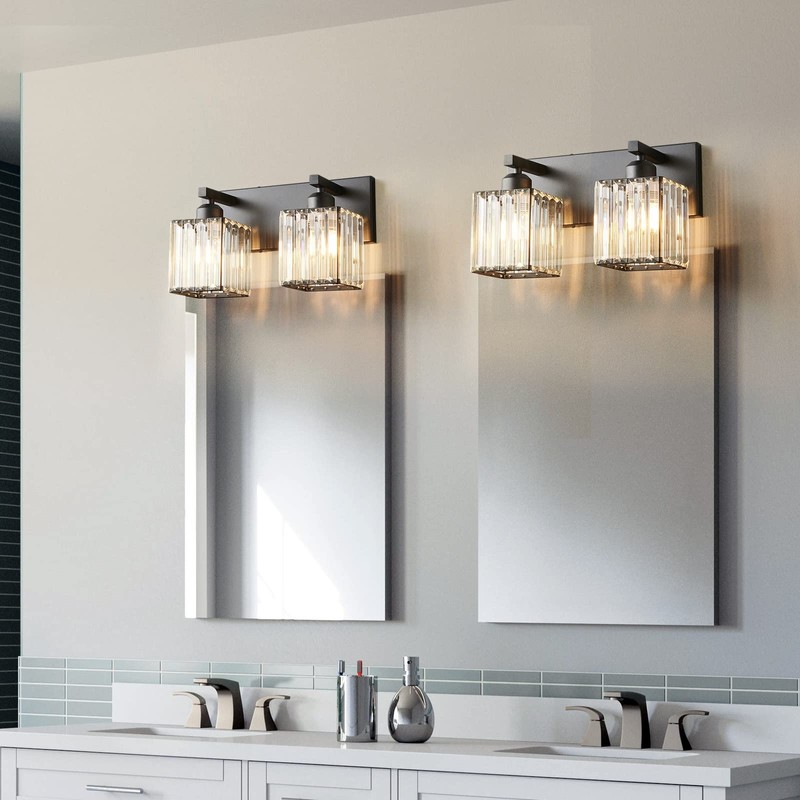 FDPBY Modern Bathroom Vanity Light 2-Lights Modern Black Crystal Bathroom