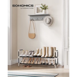 SONGMICS 2-Tier Shoe Rack, Shoe Storage for Hallway Closet, Slim and Space-Saving, Metal Frame, Non-Woven Fabric Shelves, Black ULSH052B01