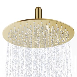 AULEEND 8 Inch Round Rain Shower head, High Flow Stainless Steel Rainfall Shower Head, High Pressure Design (F-Brushed Gold, 8)
