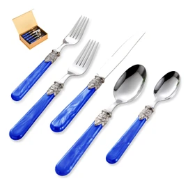 CATHYLIN 20 pieces 18/10 Stainless Steel Silverware Sets With Deep Blue Handle,Vintage Cutlery Sets,Sliverware set Service for 4,Dishware Safe (20, Deep Blue)