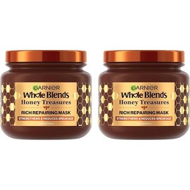 Garnier Whole Blends Honey Treasures Repairing Mask, for Dry, Damaged Hair, 11.5 Fl Oz, 2 Count (Packaging May Vary)