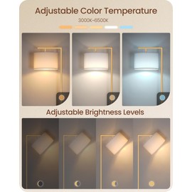 GOEBLESON Gold Dimmable Floor Lamp, Modern Arc Lamp with Remote, Standing Corner Light with Lampshade, Tall Reading Lighting for Bedroom, Living Room, Office, Den, White, LED Bulb Included, DW11LD05