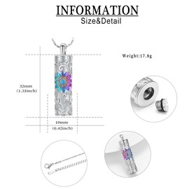 AIWENXI Sunflower Urn Necklace for Ashes Memorial Urn Cremation Jewellery Cylinder Bar Stainless Steel Human/Pet Ash Keepsake Lover Ash Holder Pendant for Men Women, Stainless Steel