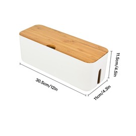 Cable Organizer Box, Cable Management Box, with Bamboo Lid Power stripe Tidy Box for Hiding Power Strips and Electrical Cords from TVs, Computers, and Desks(White)