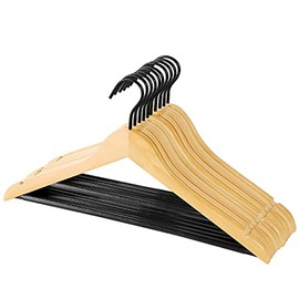 Perfecasa Premium Quality Wooden Clothes Hangers,Grade A Solid W/Special Noise Cancel Hook and Non Slip Pant Bar 20 Pack, Suits, Coat , Pants, Shirts (Clear Natural)