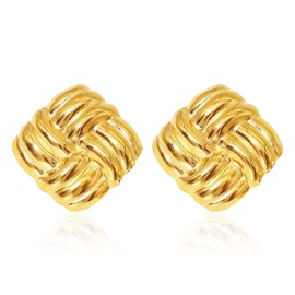 Chunky Gold Square Earrings for Women Trendy Stuff Square Knot Earrings Geometry Statement Stud Earrings Fashion Jewelry Gift Stocking Stuffers