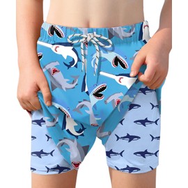 Little Boys Sport Beach Quick Dry Drawstring Board Shorts Blue Shark Swim Trunks 6 Years
