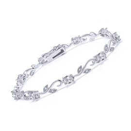Gem Stone King 925 Sterling Silver White Topaz and Diamond Greek Vine Tennis Bracelet For Women (5.53 Ct Oval 7 Inch)