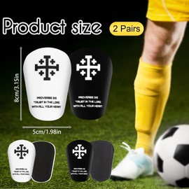 2 Pairs Mini Soccer Shin Guards, 3.15x1.97 Inch Black & White Jesus Cross Shin Guards with Bible Verse Religious Extra Mini Shins Pads Protective Equipment for Teenagers Adults Boys Girls