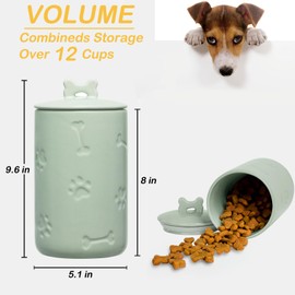 NIXBYO Dog Treat Container Airtight - 9"x5" Green Large Ceramic Dog Treat Jar for Kitchen Counter, Dog Cookie Jar with Lid - Farmhouse Style Dog Food Storage Container for Dogs, Cats, Pets