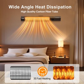 YESERLl Electric Patio Heater with Remote Control- 1500w Outdoor Heater Fast Heating with 3 Power Setting, Wall Mounted Carbon Infrared Quiet - IP65 Waterproof and 24H Timer for Snow Outdoor