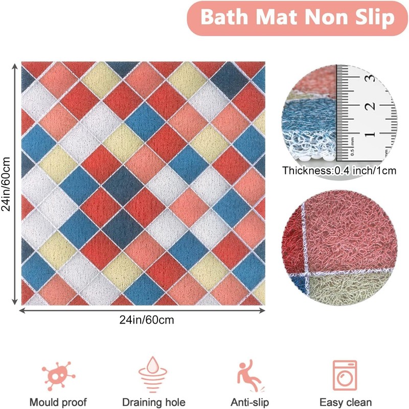 Shower Mat Non Slip Anti-Mildew: 60x60 cm Square Shower Mats