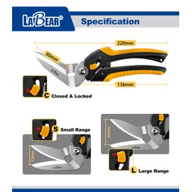 LABEAR-8.5" Heavy Duty Scissors, Carpet Cutter, Industrial Scissors, Multipurpose, Scissors for Cardboard, Leather, Pruning, Gardening, Professional Soft Grip Stainless Steel